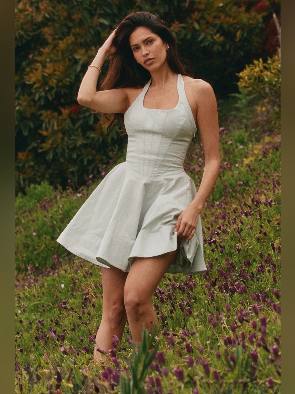 🇺🇸Firm Price🇺🇸house of cb sasha Pistachio Stretch Cotton Halter Neck Mini Dress